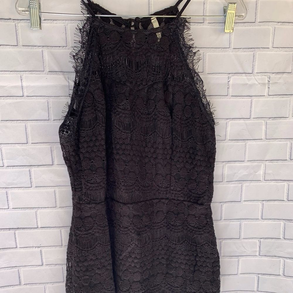 Sage Black Raw Edge Lace Dress Size L